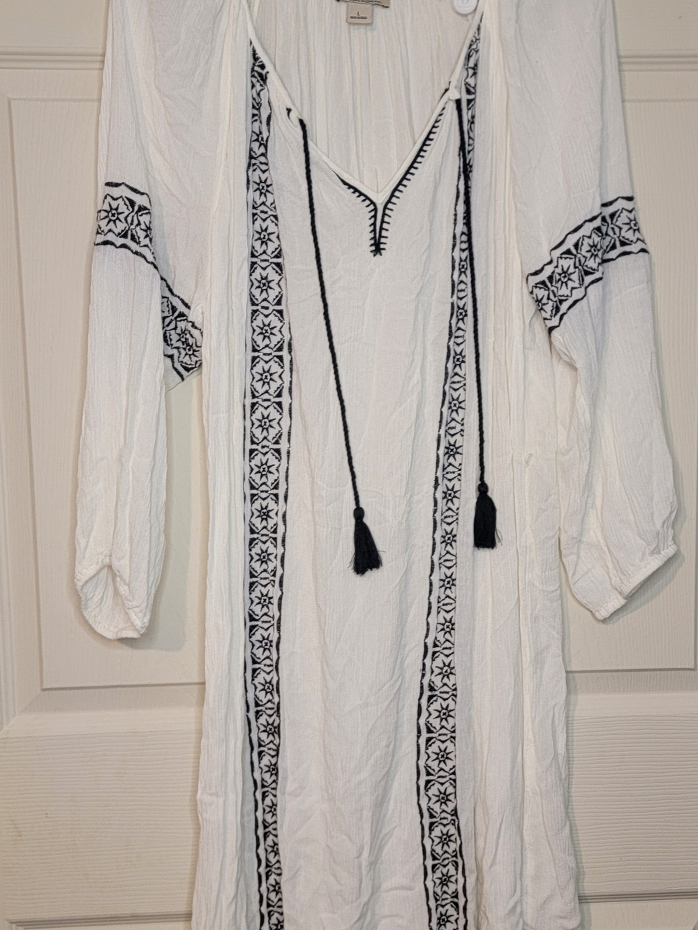 Lucky Brand White Maxi Dress with Black Embroidery